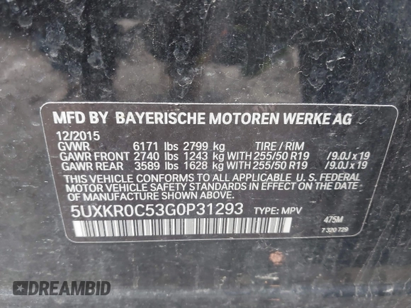 2016 BMW X5 xDrive35i with VIN 5UXKR0C53G0P31293, listed as a IAAI auction lot 41717810 with 107,750 mi miles. Bid and sale history available at carsss.com. Image 9.