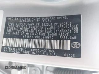 2014 Toyota Camry L with VIN 4T1BF1FK6EU346670, listed as a IAAI auction lot 41942544 with 140,438 mi miles and . Bid and sale history available at DreamBid. Image 9.