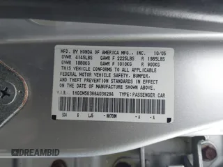 2006 Honda Accord LX SE with VIN 1HGCM56366A036294, listed as a IAAI auction lot 41752633 with 228,326 mi miles and . Bid and sale history available at DreamBid. Image 9.