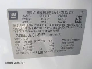 2012 Chevrolet Equinox LS with VIN 2GNALBEK7C1180157, listed as a IAAI auction lot 42172326 with 138,398 mi miles and . Bid and sale history available at DreamBid. Image 9.