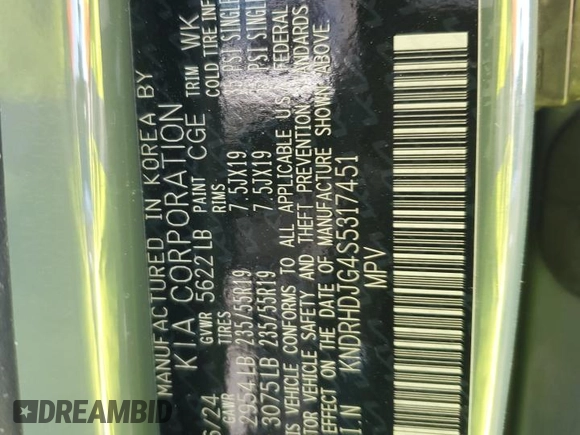 2025 Kia Sorento Hybrid EX with VIN KNDRHDJG4S5317451, listed as a Copart auction lot 45799905 with 4,377 mi miles and Salvage Title. Bid and sale history available at carsss.com. Image 15.