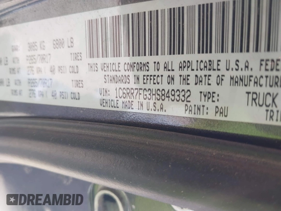 2017 Ram 1500 Express with VIN 1C6RR7FG3HS849332, listed as a IAAI auction lot 41935249 with 79,456 mi miles. Bid and sale history available at carsss.com. Image 9.