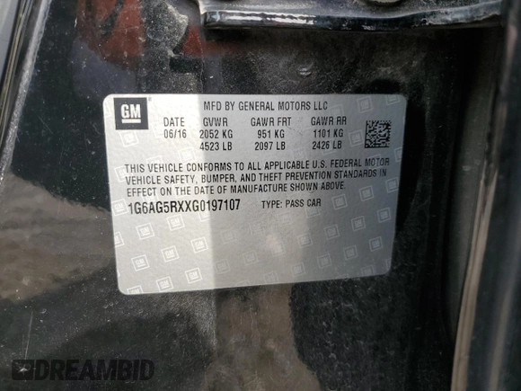 2016 Cadillac ATS Standard AWD z VIN 1G6AG5RXXG0197107, wystawiony jako Copart lot #43276415 z przebiegiem 100 077 mil mil oraz Szkoda całkowita • Salvage title. Historia ofert i sprzedaży dostępna na DreamBid. Obrazek 12.