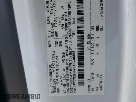 2020 Ford F-250 XL z VIN 1FT7X2B62LEC30895, wystawiony jako Copart lot #59706725 z przebiegiem 90 718 mil mil oraz Szkoda całkowita • Salvage title. Historia ofert i sprzedaży dostępna na DreamBid. Obrazek 12.