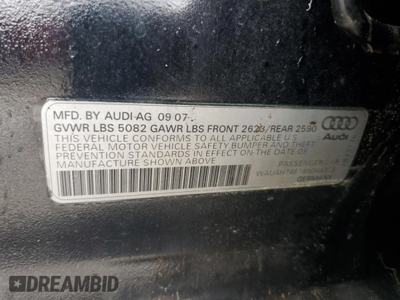 2008 Audi A6 z VIN WAUAH74F18N048378, wystawiony jako Copart lot #73824564 z przebiegiem 177 142 mil mil oraz Nie do naprawy • Non repairable. Historia ofert i sprzedaży dostępna na DreamBid. Obrazek 13.