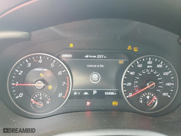 2019 Kia Stinger Premium with VIN KNAE25LA1K6052882, listed as a Copart auction lot 57794184 with 55,498 mi miles and Salvage Title. Bid and sale history available at carsss.com. Image 9.
