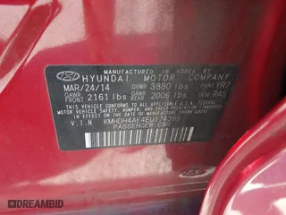 2014 Hyundai Elantra SE with VIN KMHDH4AE4EU174399, listed as a IAAI auction lot 41900852 with 100,660 mi miles. Bid and sale history available at carsss.com. Image 9.