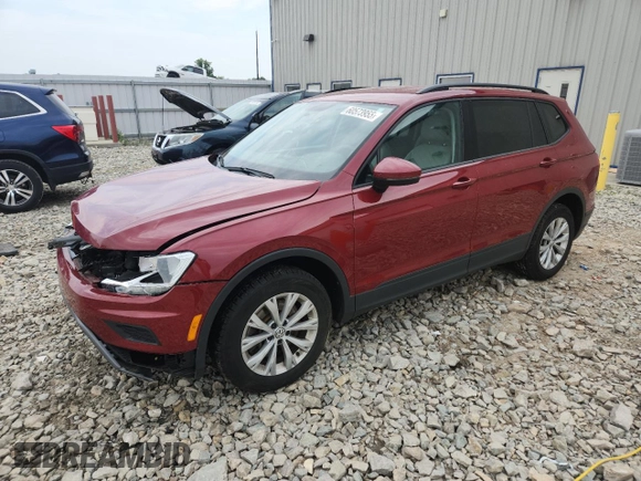 2019 Volkswagen Tiguan S z VIN 3VV0B7AX1KM180153, wystawiony jako Copart lot #60573955 z przebiegiem 66 995 mil mil oraz Szkoda całkowita • Salvage title. Historia ofert i sprzedaży dostępna na DreamBid. Obrazek 1.