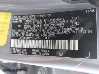 2009 Toyota Highlander Hybrid Limited with VIN JTEEW44A592033233, listed as a IAAI auction lot 41786543 with 120,841 mi miles. Bid and sale history available at carsss.com. Image 9.