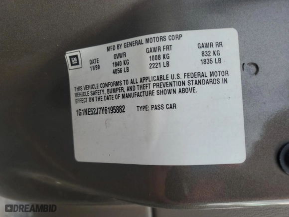 2000 Chevrolet Malibu LS with VIN 1G1NE52J7Y6195882, listed as a Copart auction lot 71700814 with 201,689 mi miles and Salvage Title. Bid and sale history available at carsss.com. Image 12.