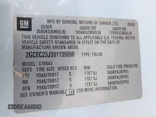 2009 Chevrolet Silverado 1500 with VIN 2GCEC23J391139098, listed as a IAAI auction lot 41440718 with 143,000 mi miles and . Bid and sale history available at DreamBid. Image 8.