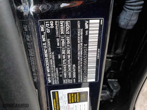 2021 Mercedes-Benz GLE with VIN 4JGFD6BBXMA539074, listed as a Copart auction lot 45565585 with 27,913 mi miles and Salvage Title. Bid and sale history available at carsss.com. Image 15.
