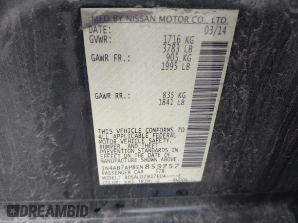 2014 Nissan Sentra S with VIN 1N4AB7AP8EN855757, listed as a IAAI auction lot 41715069 with 135,274 mi miles. Bid and sale history available at carsss.com. Image 9.