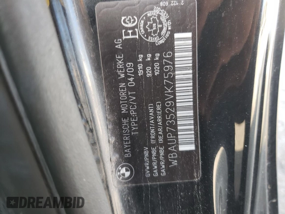 2009 BMW 1 Series 128i with VIN WBAUP73529VK75976, listed as a Copart auction lot 75642404 with 131,653 mi miles and Salvage Title. Bid and sale history available at carsss.com. Image 13.