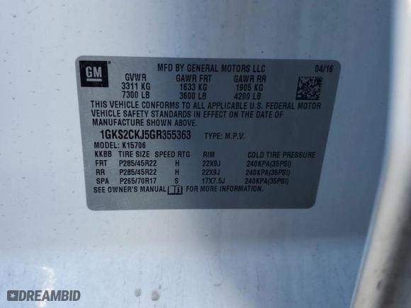 2016 GMC Yukon Denali with VIN 1GKS2CKJ5GR355363, listed as a Copart auction lot 41787505 with 148,287 mi miles and Salvage Title. Bid and sale history available at carsss.com. Image 15.