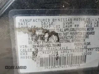 2012 Nissan Sentra SL with VIN 3N1AB6AP6CL784448, listed as a Copart auction lot 60793415 with 126,356 mi miles and Salvage title. Bid and sale history available at DreamBid. Image 13.