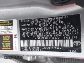 2015 Toyota Camry XLE with VIN 4T4BF1FK2FR448135, listed as a IAAI auction lot 41965092 with 67,367 mi miles. Bid and sale history available at carsss.com. Image 9.