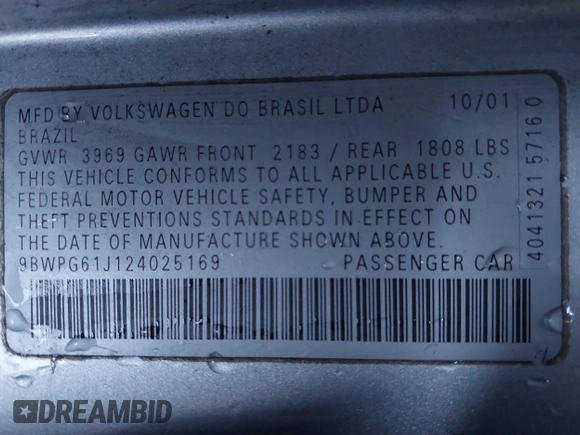 2002 Volkswagen GTI с VIN 9BWPG61J124025169, выставлен на аукционе IAAI как лот 40460458 с пробегом 335 416 миль миль и . История ставок и продаж доступна на DreamBid. Изображение 9.