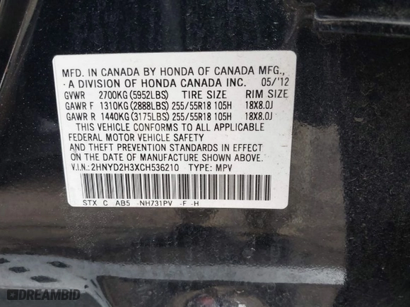 2012 Acura MDX Tech Pkg with VIN 2HNYD2H3XCH536210, listed as a IAAI auction lot 41779642 with 152,101 mi miles. Bid and sale history available at carsss.com. Image 9.