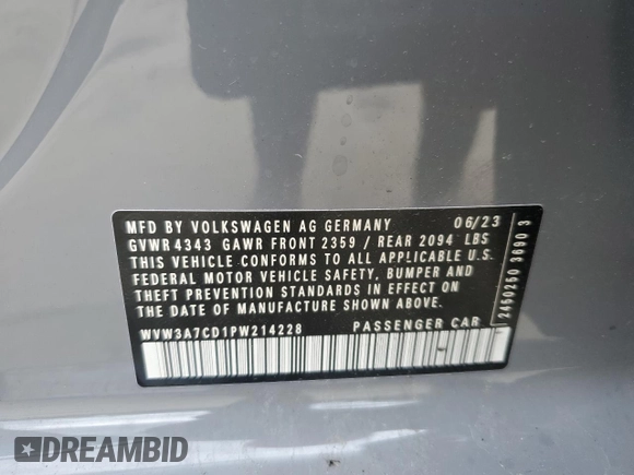 2023 Volkswagen GTI SE с VIN WVW3A7CD1PW214228, выставлен на аукционе Copart как лот 49623924 с пробегом Не указан миль и Списание • Salvage title. История ставок и продаж доступна на DreamBid. Изображение 14.