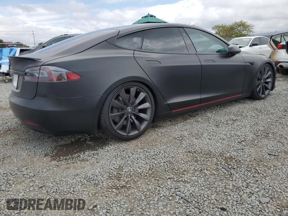 2017 Tesla Model S 100D with VIN 5YJSA1E22HF192735, listed as a Copart auction lot 54875055 with 100,537 mi miles and Salvage Title. Bid and sale history available at carsss.com. Image 3.