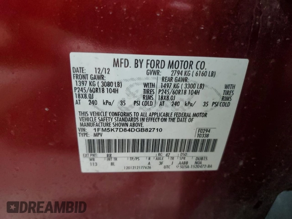 2013 Ford Explorer XLT with VIN 1FM5K7D84DGB82710, listed as a Copart auction lot 51864265 with 204,767 mi miles and Clean Title. Bid and sale history available at carsss.com. Image 13.