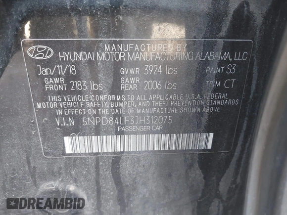 2018 Hyundai Elantra SEL with VIN 5NPD84LF3JH312075, listed as a IAAI auction lot 41654917 with 122,259 mi miles and . Bid and sale history available at DreamBid. Image 9.