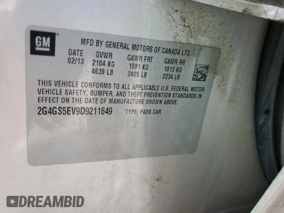 2013 Buick Regal Turbo Premium 1 with VIN 2G4GS5EV9D9211649, listed as a Copart auction lot 44932474 with 95,439 mi miles and Salvage Title. Bid and sale history available at DreamBid. Image 14.