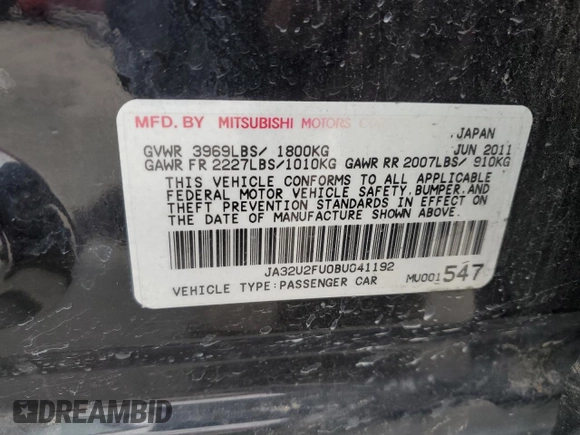 2011 Mitsubishi Lancer ES with VIN JA32U2FU0BU041192, listed as a Copart auction lot 82438054 with 159,713 mi miles and Clean Title. Bid and sale history available at DreamBid. Image 12.