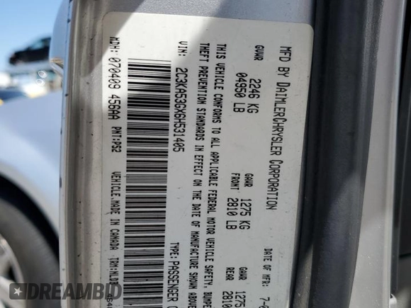 2006 Chrysler 300 Touring z VIN 2C3KA53GX6H531405, wystawiony jako Copart lot #55537945 z przebiegiem 116 950 mil mil oraz Szkoda całkowita • Salvage title. Historia ofert i sprzedaży dostępna na DreamBid. Obrazek 12.