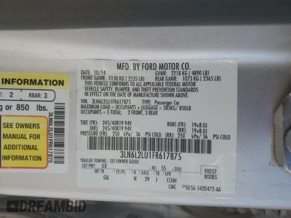 2015 Lincoln MKZ Hybrid z VIN 3LN6L2LU1FR617875, wystawiony jako Copart lot #55761545 z przebiegiem 75 321 mil mil oraz Szkoda całkowita • Salvage title. Historia ofert i sprzedaży dostępna na DreamBid. Obrazek 12.