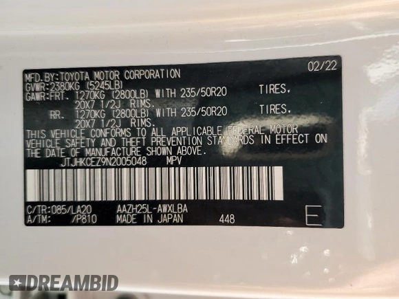 2022 Lexus NX 350h Luxury with VIN JTJHKCEZ9N2005048, listed as a Copart auction lot 71649334 with 23,066 mi miles and Salvage Title. Bid and sale history available at DreamBid. Image 10.