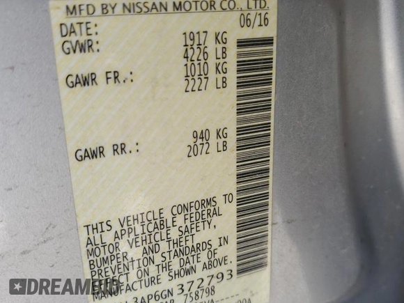 2016 Nissan Altima S with VIN 1N4AL3AP6GN372793, listed as a Copart auction lot 60785225 with 192,419 mi miles and Salvage title. Bid and sale history available at DreamBid. Image 12.