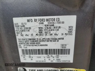 2012 Ford F-150 XL с VIN 1FTFW1EF4CFA80058, выставлен на аукционе Copart как лот 54190705 с пробегом 107 864 миль миль и Чистый • Clean title. История ставок и продаж доступна на DreamBid. Изображение 13.