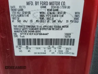 2013 Ford F-150 XL with VIN 1FTFX1EFXDFB64447, listed as a Copart auction lot 56474145 with 284,491 mi miles and Salvage title. Bid and sale history available at DreamBid. Image 12.