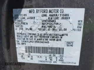 2005 Ford Escape XLT с VIN 1FMYU93155KD62445, выставлен на аукционе IAAI как лот 42222822 с пробегом 271 091 миль миль и . История ставок и продаж доступна на DreamBid. Изображение 9.