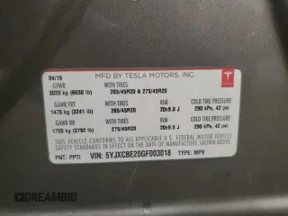 2016 Tesla Model X 70D z VIN 5YJXCBE20GF003018, wystawiony jako Copart lot #57671695 z przebiegiem 117 238 mil mil oraz Szkoda całkowita • Salvage title. Historia ofert i sprzedaży dostępna na DreamBid. Obrazek 14.