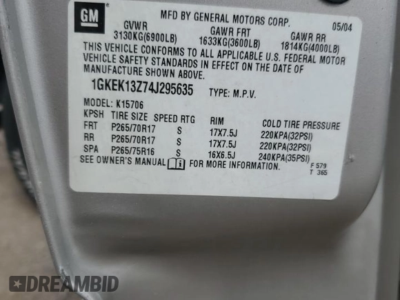 2004 GMC Yukon SLT with VIN 1GKEK13Z74J295635, listed as a Copart auction lot 70412114 with 262,062 mi miles and Salvage Title. Bid and sale history available at carsss.com. Image 13.