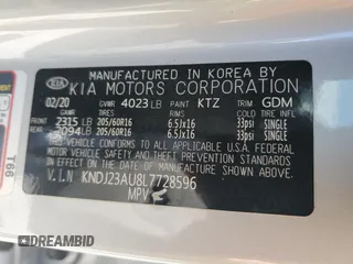 2020 Kia Soul S with VIN KNDJ23AU8L7728596, listed as a Copart auction lot 53716525 with 46,069 mi miles and Salvage Title. Bid and sale history available at DreamBid. Image 12.