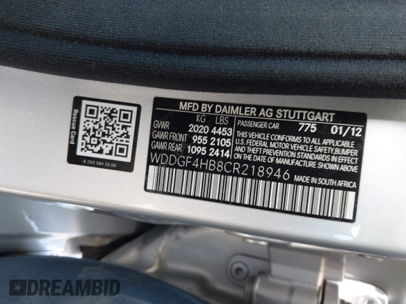 2012 Mercedes-Benz C 250 Sport with VIN WDDGF4HB8CR218946, listed as a IAAI auction lot 42012603 with 142,722 mi miles and . Bid and sale history available at DreamBid. Image 9.
