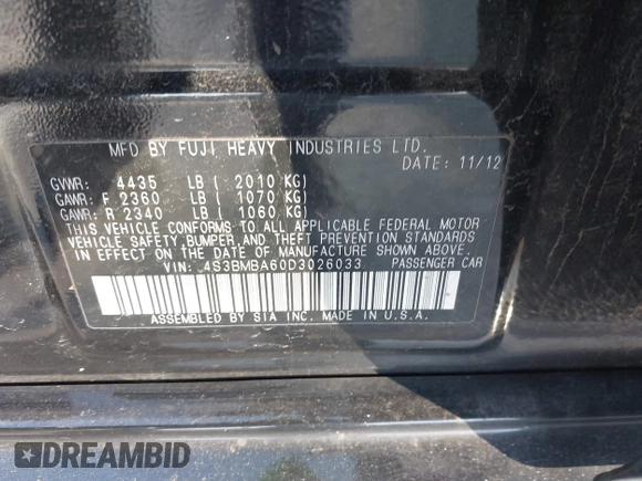 2013 Subaru Legacy 2.5i z VIN 4S3BMBA60D3026033, wystawiony jako IAAI lot #41292503 z przebiegiem 162 948 mil mil oraz . Historia ofert i sprzedaży dostępna na DreamBid. Obrazek 9.