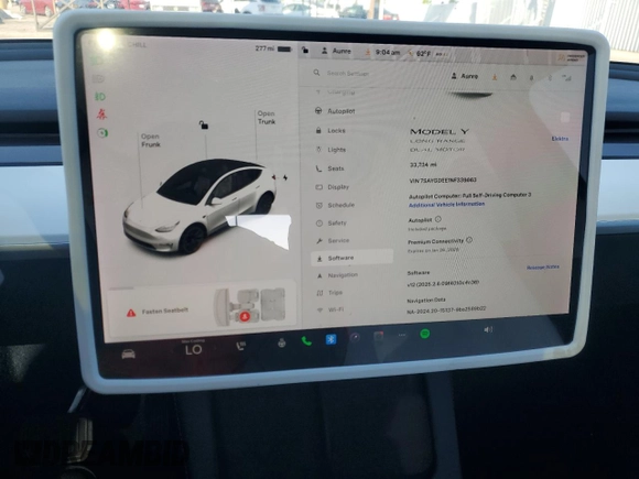 2022 Tesla Model Y Long Range with VIN 7SAYGDEE1NF339663, listed as a Copart auction lot 49771965 with 33,734 mi miles and Salvage Title. Bid and sale history available at carsss.com. Image 9.