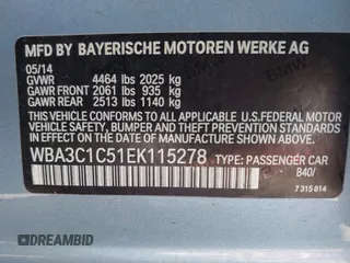2014 BMW 3 Series 328i with VIN WBA3C1C51EK115278, listed as a IAAI auction lot 41979591 with 129,112 mi miles. Bid and sale history available at carsss.com. Image 9.