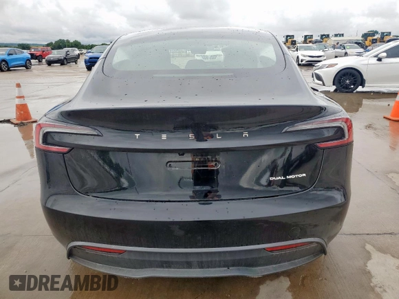 2025 Tesla Model 3 Long Range with VIN 5YJ3E1EB0SF921606, listed as a Copart auction lot 60728995 with 6,281 mi miles and Salvage title. Bid and sale history available at DreamBid. Image 6.