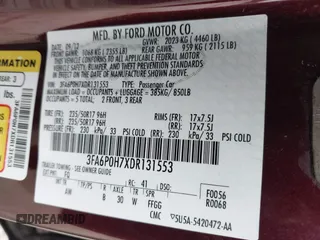 2013 Ford Fusion SE with VIN 3FA6P0H7XDR131553, listed as a IAAI auction lot 41711758 with 99,988 mi miles. Bid and sale history available at carsss.com. Image 9.