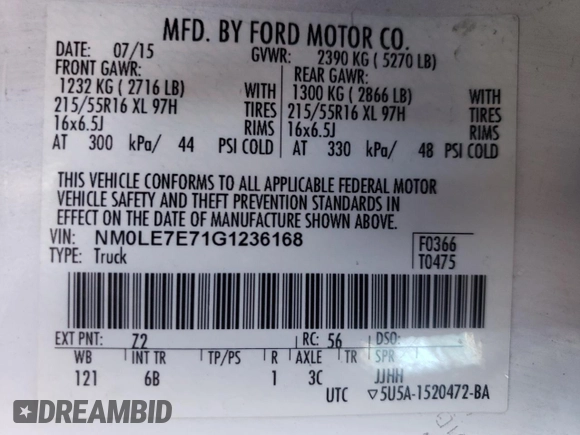 2016 Ford Transit Connect XL with VIN NM0LE7E71G1236168, listed as a Copart auction lot 46342945 with 228,878 mi miles and Clean title. Bid and sale history available at DreamBid. Image 13.