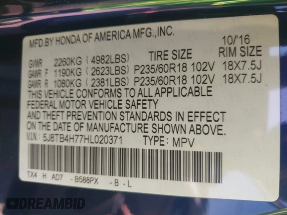 2017 Acura RDX w/Advance Pkg with VIN 5J8TB4H77HL020371, listed as a IAAI auction lot 41983576 with 117,146 mi miles. Bid and sale history available at carsss.com. Image 9.