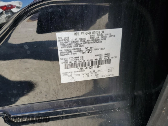 2016 Lincoln MKT EcoBoost z VIN 2LMHJ5AT4GBL01384, wystawiony jako Copart lot #49647045 z przebiegiem 177 704 mil mil oraz Szkody całkowita. Historia ofert i sprzedaży dostępna na DreamBid. Obrazek 13.