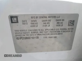 2014 Chevrolet Cruze 1LT with VIN 1G1PC5SB6E7161106, listed as a IAAI auction lot 41655726 with 118,161 mi miles and . Bid and sale history available at DreamBid. Image 9.