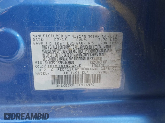2015 Nissan Note SV with VIN 3N1CE2CP2FL448970, listed as a IAAI auction lot 42033238 with 168,417 mi miles and . Bid and sale history available at DreamBid. Image 9.